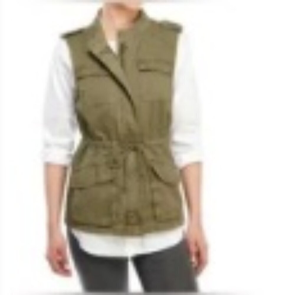 Per Se Canvas Cargo Vest Medium Drawstring Waist